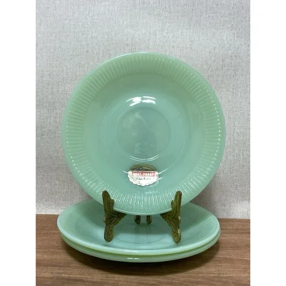 Jadeite Fire King Jane Ray Saucer Set Oven Ware Jadite USA Set Of 3 - Picture 4 of 7